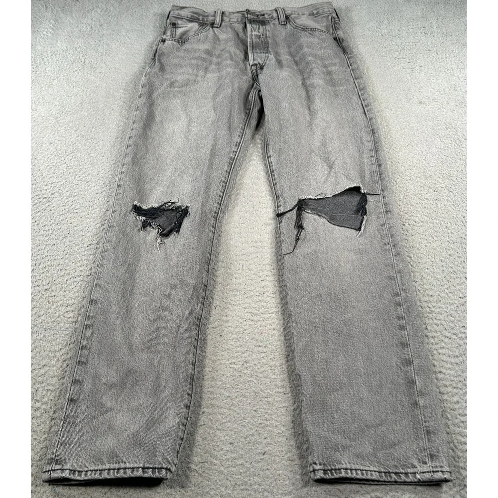 Levi's 501 '93 Jeans Men's 30x28 Gray Denim Straight Faded Distressed Button Fly